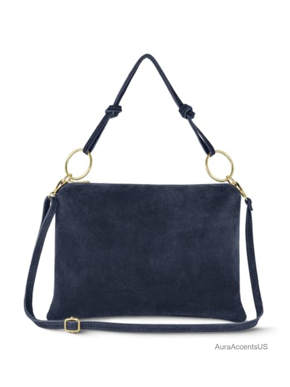 Genuine Suede Shoulder Bag with Top Handle, Crossbody Strap, Zip Closure